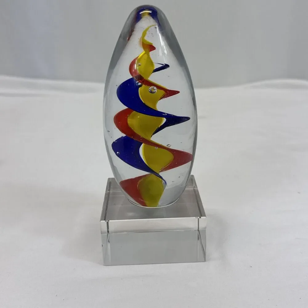 Color Spiral Art Glass Paperweight Award Desk Decor Hand Blown Glass Art